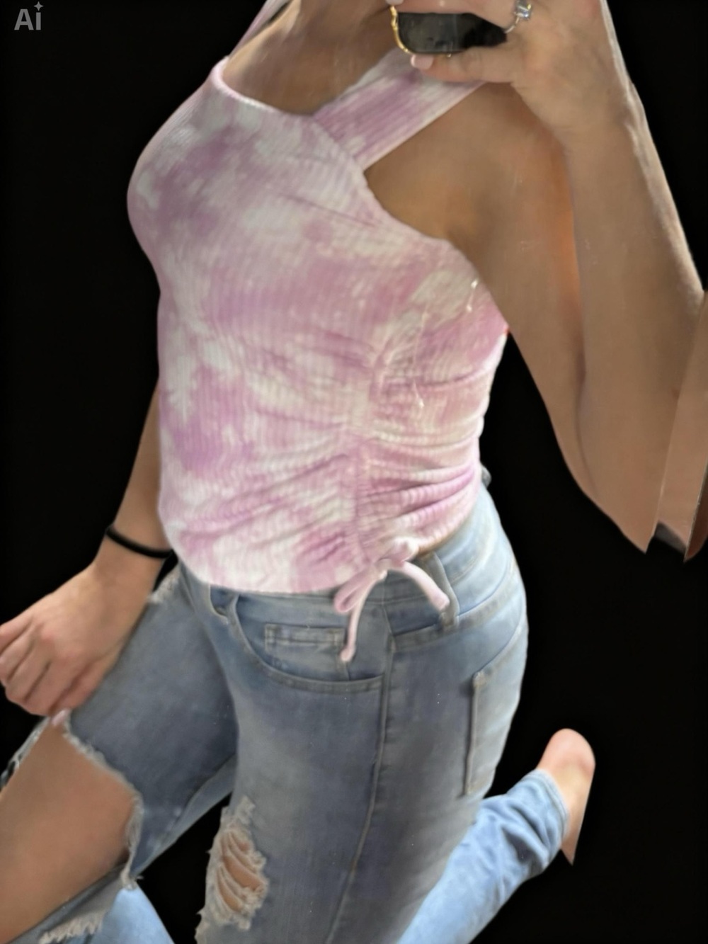 Pink Tie-Dye Ribbed, wide strap, Tank Top